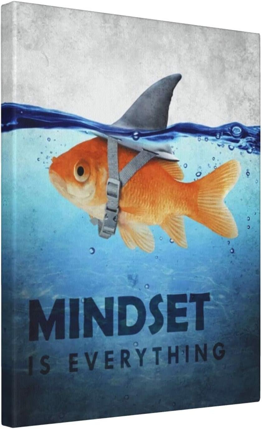 Motivational Wall Art Mindset is Everything Goldfish Shark