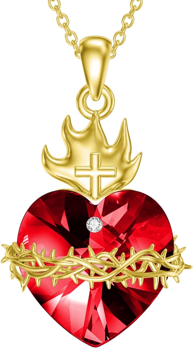 Sacred Heart of Jesus Necklace 925 Sterling Silver Crown of Thorns Pendant Christian Amulet Jewelry Gifts for Women