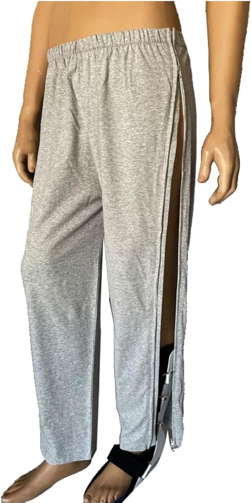 Two-Way Side Zipper Bedridden Patient Clothing,Patient Pants,Tear Away Pants,Soft Cotton Material,Hospital for Home Care/Post Surgery/Dialysis/Elderly/Fracture/Disability/Rehab Gray