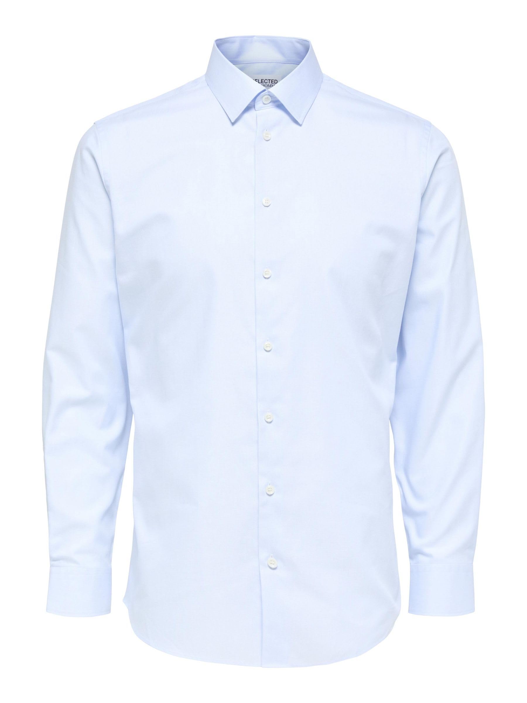 SELECTED HOMME Black Men's SLHSLIMETHAN Shirt LS Classic B NOOS Shirt, Light Blue, M