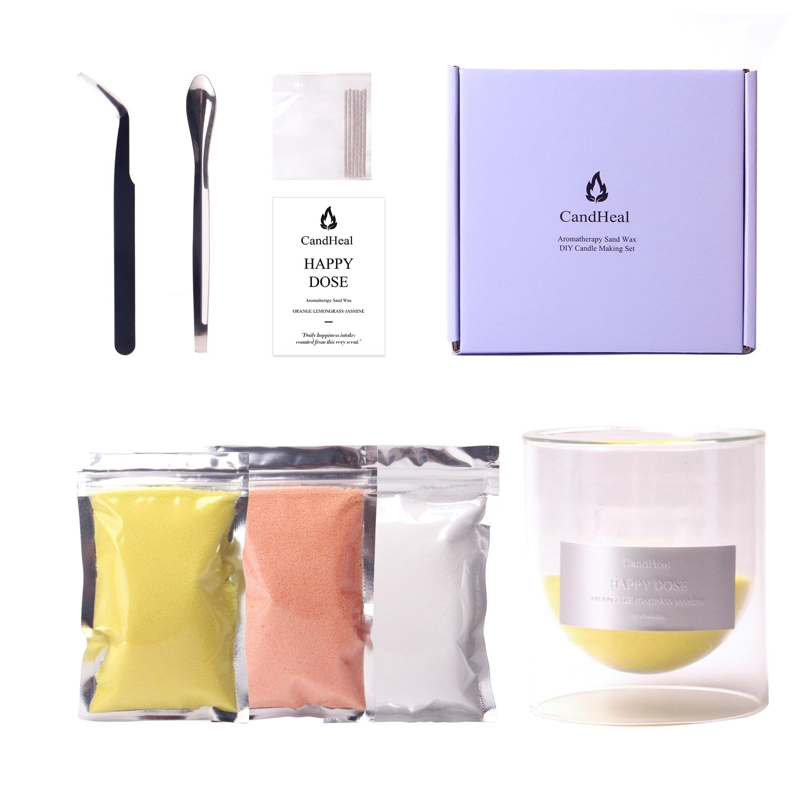 CandHeal Scented Candle Sand Kit,DIY Pearled Candle Sand with Wicks,Glass Jar,Wick,Mood Card,Nippers,Relaxing Gifts for Women