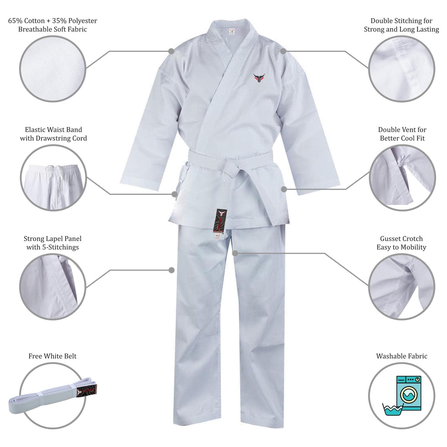 Mytra Fusion Uniforme Gi de Karaté adult avec Ceinture – Tenue d’Entraînement Arts Martiaux 200 g pour Hommes et Femmes – Tenue de Karaté Étudiant