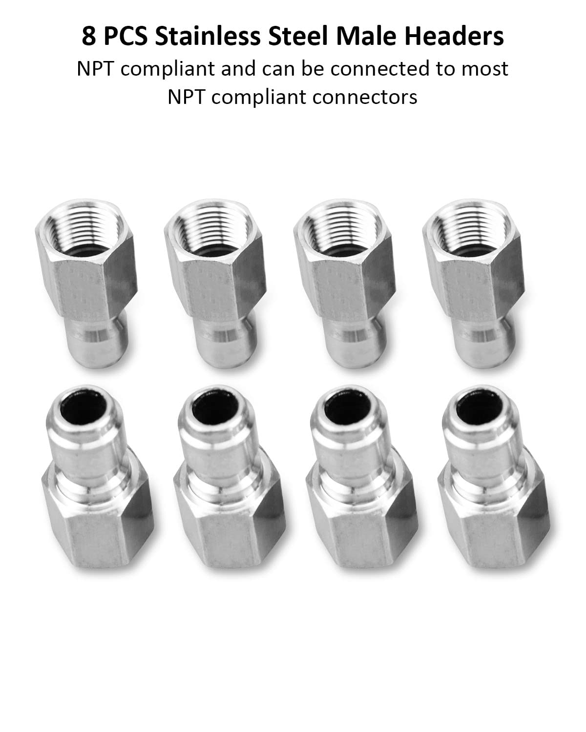Juego de 8 conectores rápidos NPT macho y hembra de acero inoxidable de 3/8 pulgadas, adaptadores de lavadora a presión, conector rápido de manguera (rosca interna)