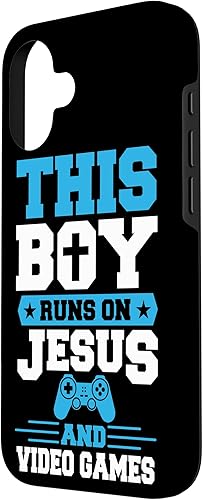 Vista 2 de This Boy Runs On Jesus And Video Games Christian Gamer Case for iPhone 16