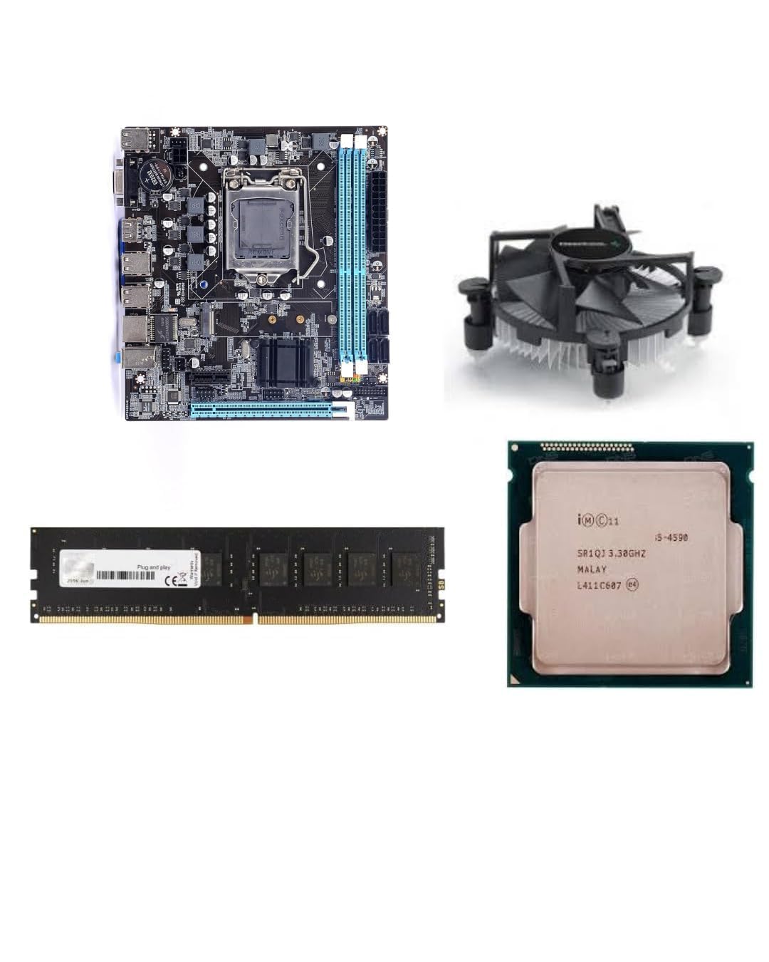 H81 Motherboard Assembly kit with i5 4th Gen Processor (4440/4570/4590) 3.3Ghz+ 16GB DDR3 RAM + CPU Fan (1 Year Warranty)