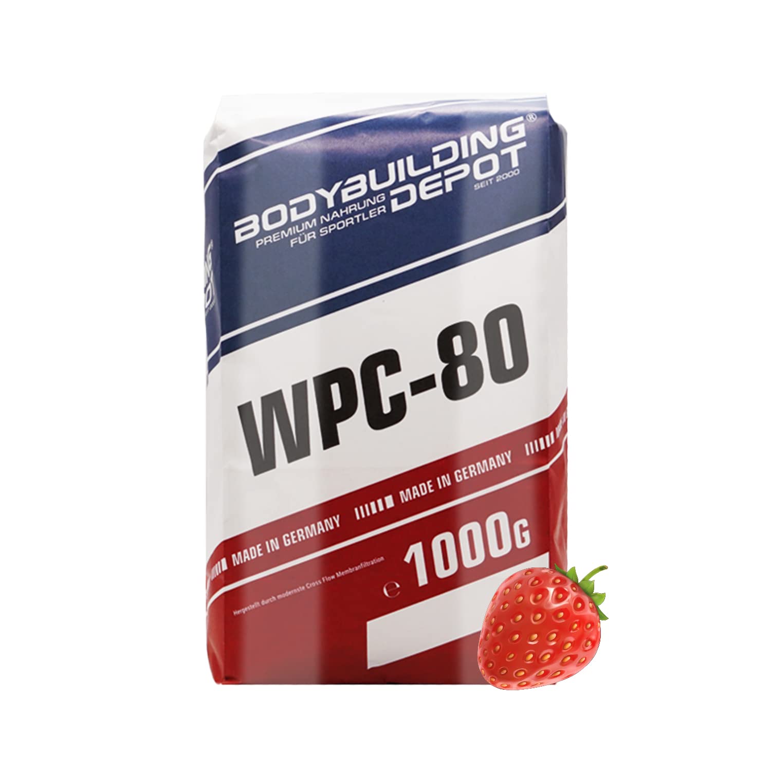 Bodybuilding Depot Whey Protein Pulver – Erdbeere, Umweltfreundliche Papierverpackung