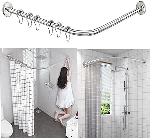 SIKAIQI Asta per tenda da doccia ad angolo in acciaio inox 304 a forma di L, per bagno, negozio di abbigliamento, spazio privato (bianco 90 - 130 x 90 - 130 cm