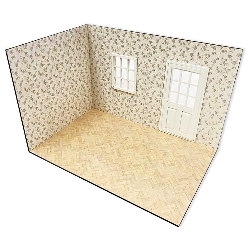 MyTinyWorld Dolls House Miniature Room Box DIY Kit, 1:12th Scale, with Door, Wallpaper, Flooring and Brick Paper (Paper Option 2)