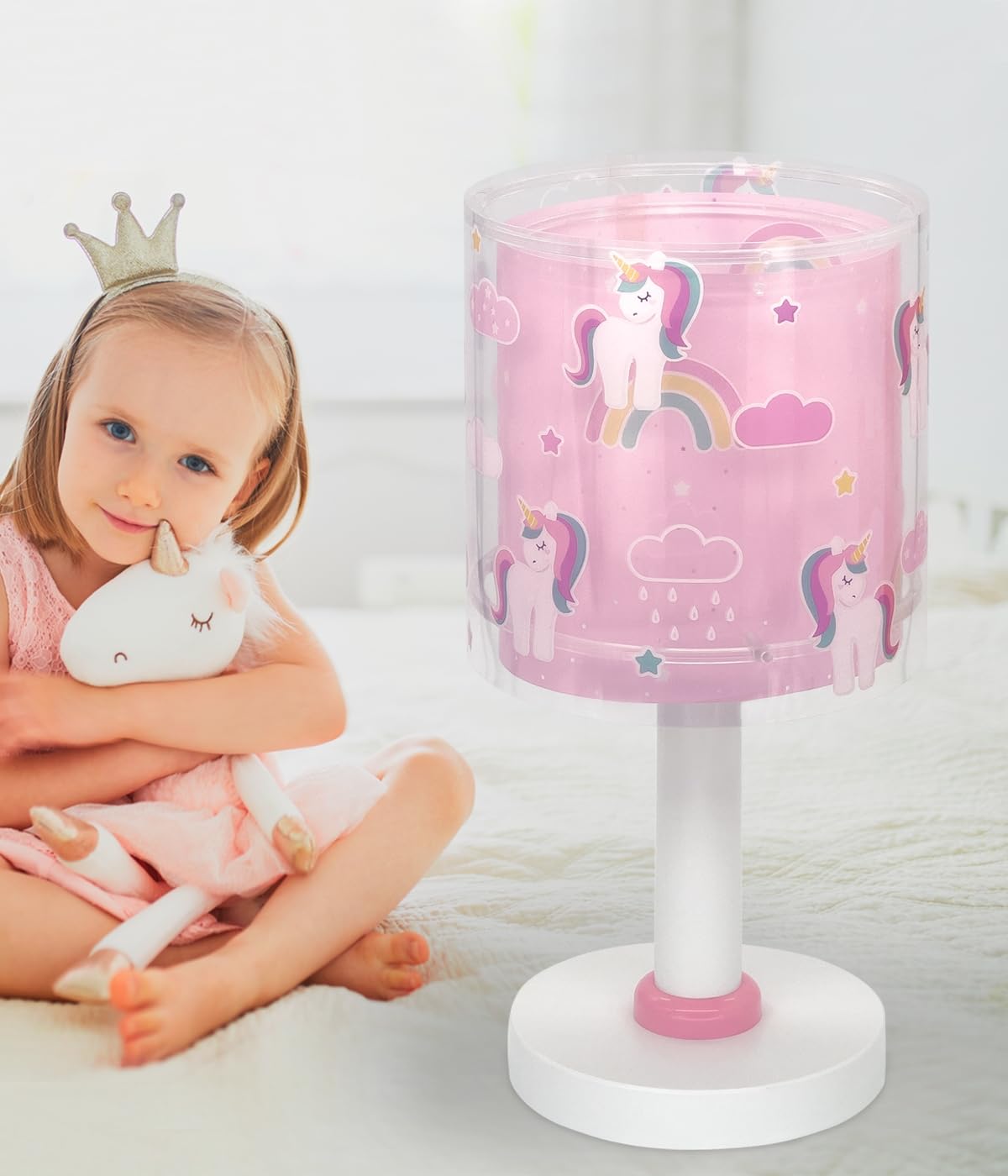 Dalber Lámpara Infantil de Mesilla Unicorns Unicornios 41591N G4 | Lámpara infantil de mesa o mesita; lámparas infantiles; G4 4W LED - Bombilla incluida; Luz Quitamiedos