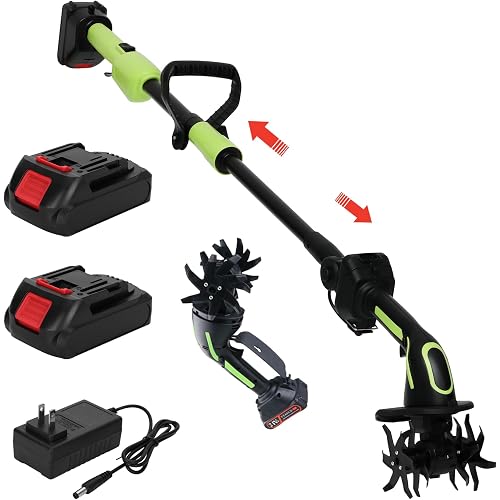 21V 2-in-1 Mini Handheld Garden Rototiller 235RPM with 2×1.5Ah Batteries | Cordless Tiller 21V 235RPM 2×1.5Ah Batteries, 4in Tilling Width, Lightweight Handheld Rototiller with Pole for Garden Lawn
