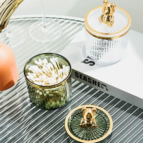 Miniatura 6 de gofidin Soporte para hisopos de algodón, organizador de almohadilla de algodón de oso de lujo, caja de almacenamiento para hisopos de algodón,