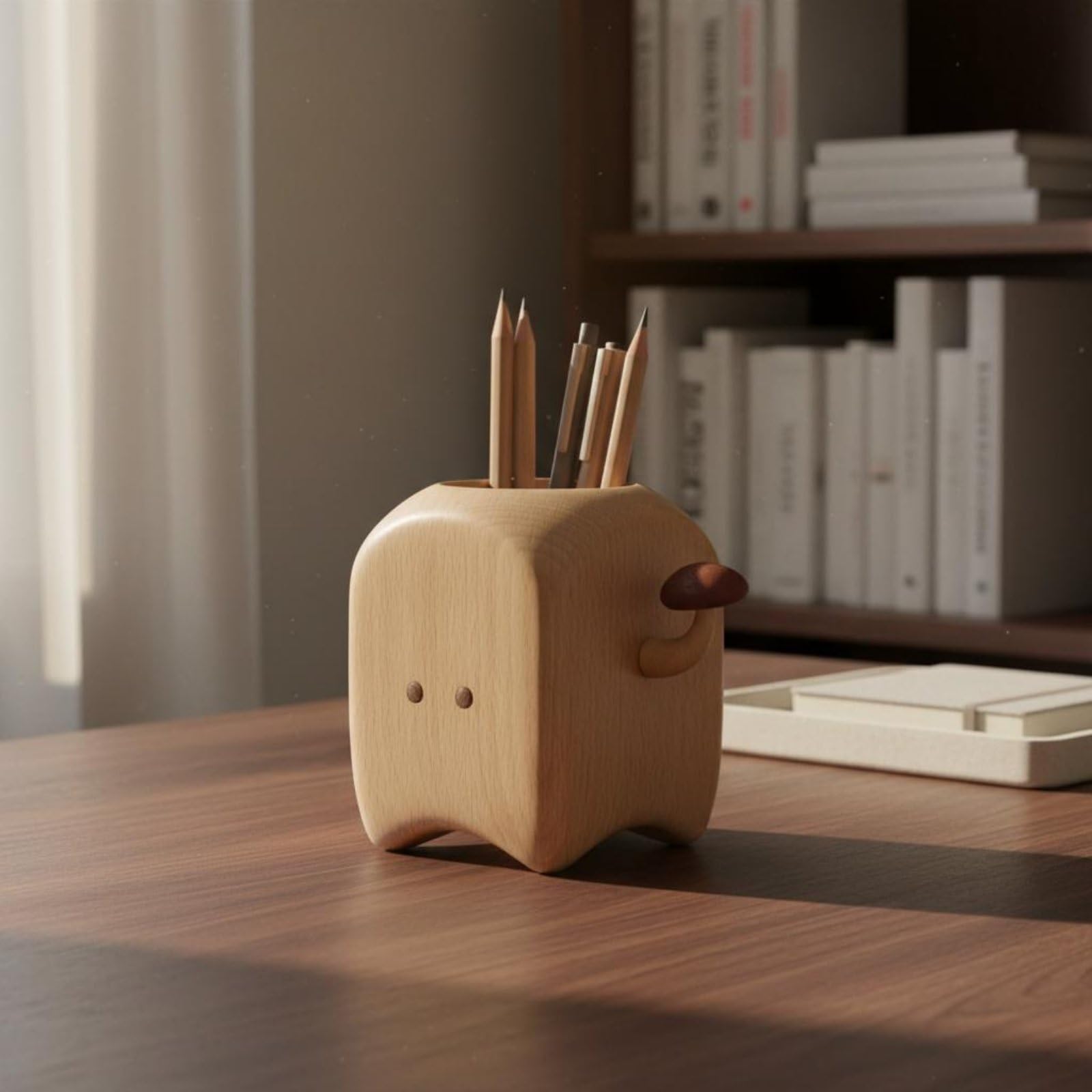 Qianly Portalápices de Madera Maciza Multifuncional Vaso de Madera para Brochas de Maquillaje Regalo ideal para Estudiantes, Niños, Oficina, Tocador, Cocina, Teca Wengué