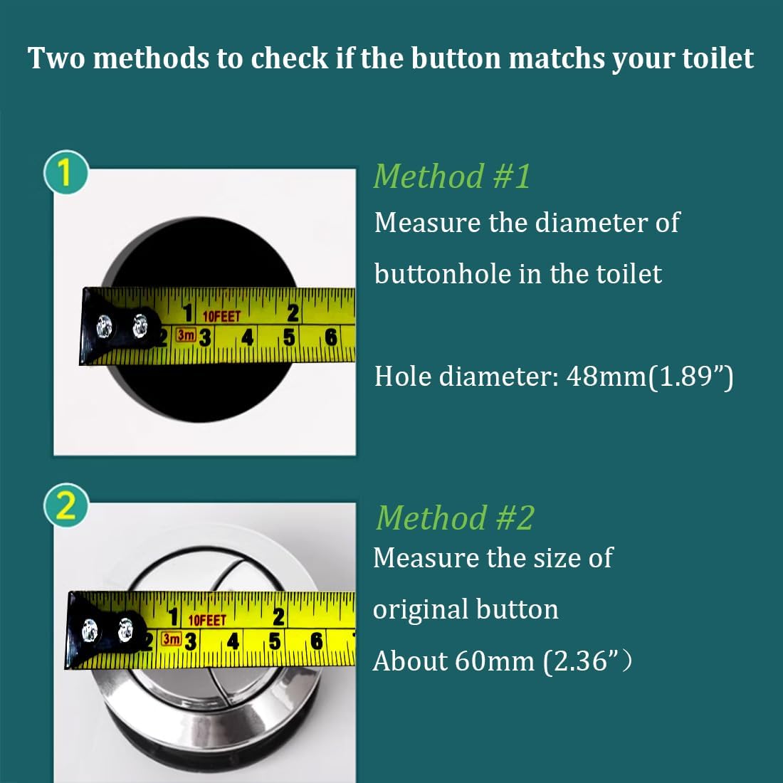 WK801 Toilet Push Button Round Dual-Flush for Tank Hole 48mm Replacement Parts Black