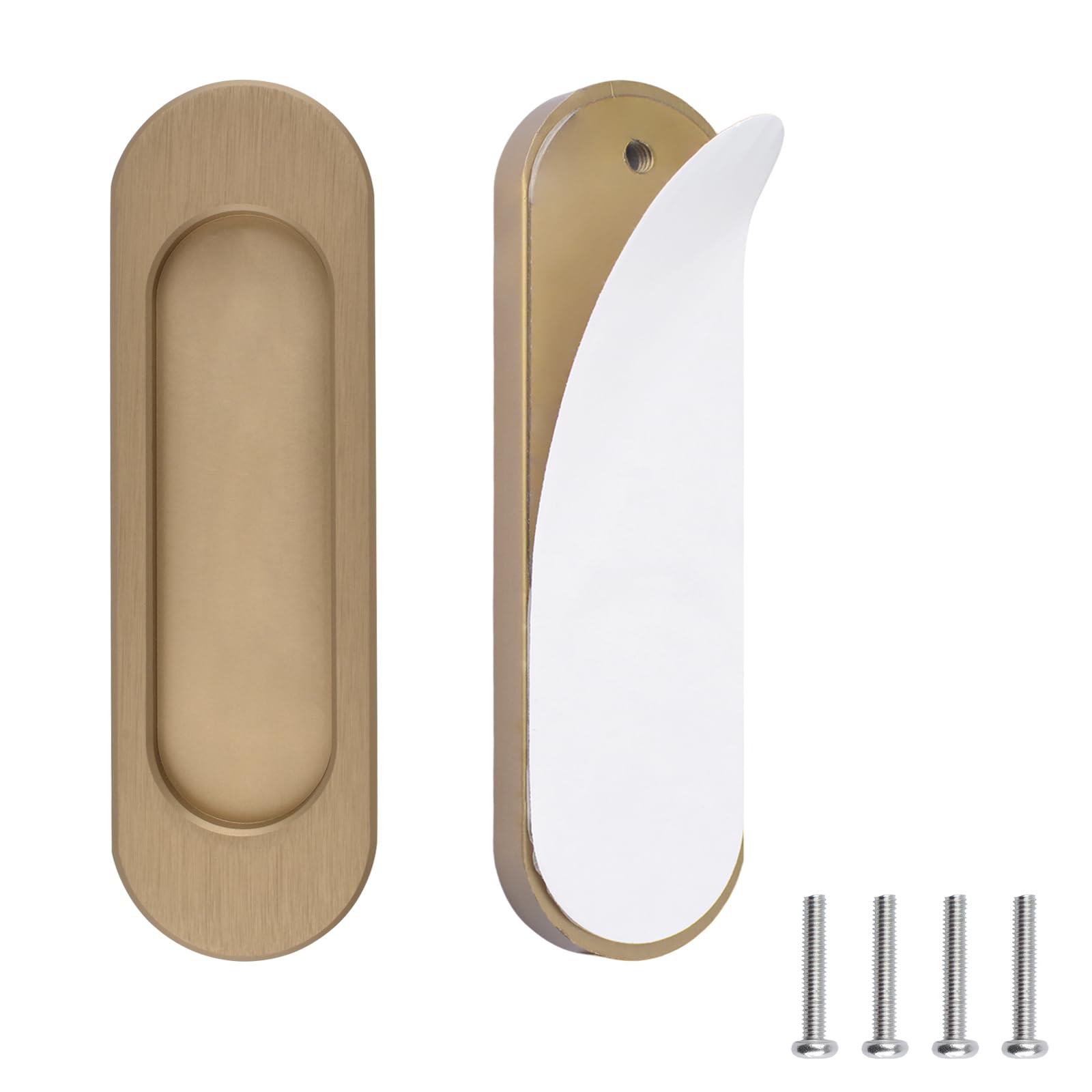 MOROBOR Self-Stick Oval Sliding Door Pulls, 2pcs Aluminum Alloy Hidden Recessed Pull Handle for Sliding Barn Door, Closet,Cabinet,Drawers (Bronze Gold, 100mm)