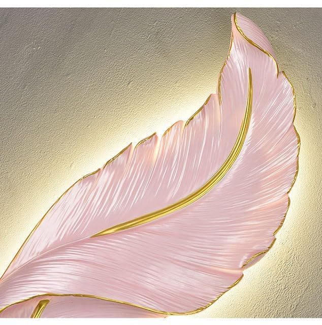 Image of Modern Pink Decorative 3-Color LED Warm White, Natural White & Cool White LED Feather Design Wall Lamp Sconce for Living Room, Bedroom, Hallway, Hotel, Staircase, Drawing Room,Reception