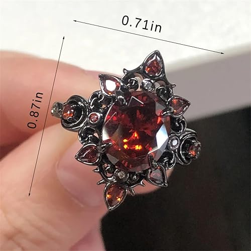 Vista 2 de Anillo de rubí gótico para mujer, anillo de rubí de Halloween, ajustable, no se deslustra, anillos de cristal rojo, anillo asimétrico de banda