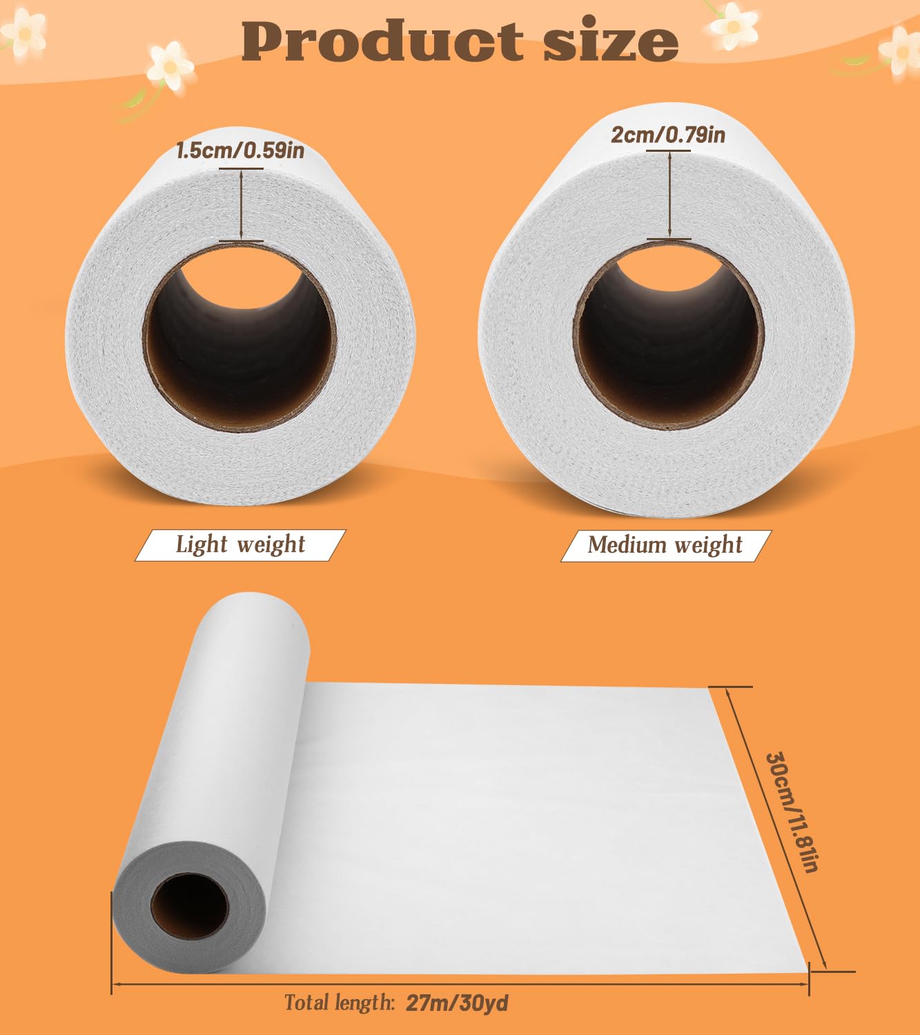 ZMAAGG Medium Weight White Fusible Interfacing for Sewing, 11.6