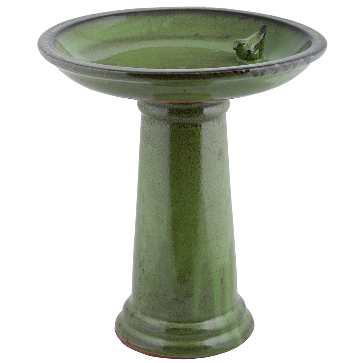 Esschert Design FB424 Bath on Pedestal with Bird, Ceramic, Green