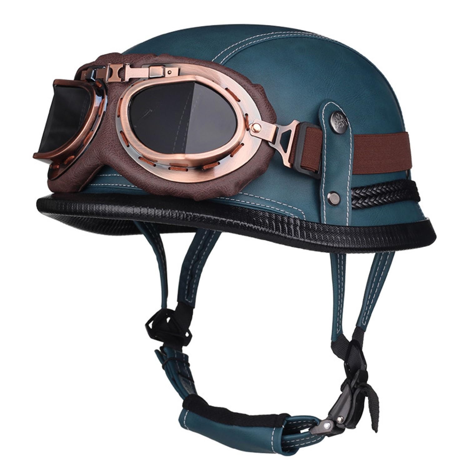 Półskórzany kask motocyklowy w stylu niemieckim, kask retro z otwartą twarzą, zatwierdzony przez ECEDOT, z regulowanymi goglami z szybkozłączką do skutera rowerowego Cruise