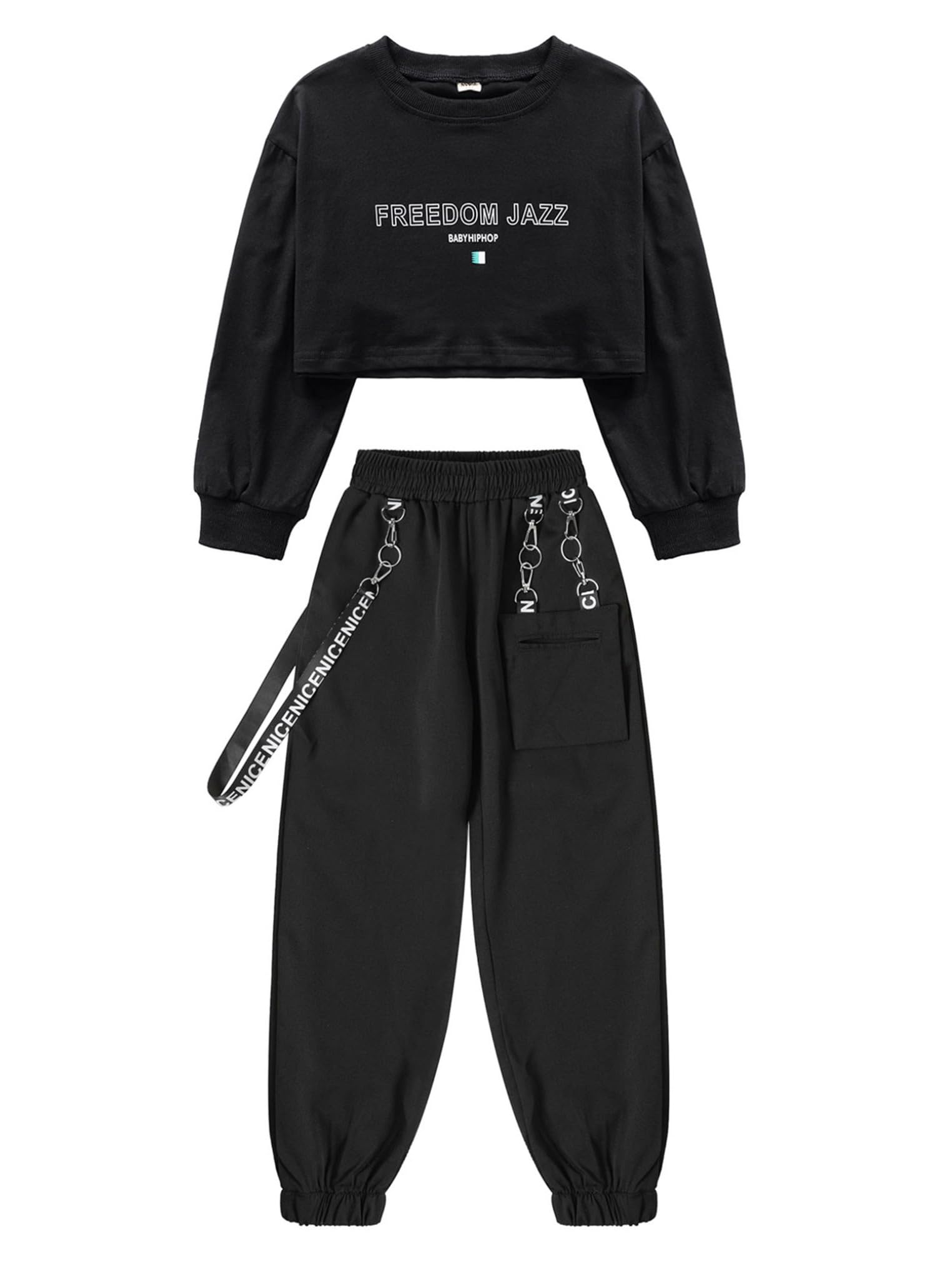 Dziecięcy zestaw odzieży sportowej Crop Top ze spodniami cargo, dres treningowy, jazz, joga, hip hop, zestaw do tańca, zestaw odzieży