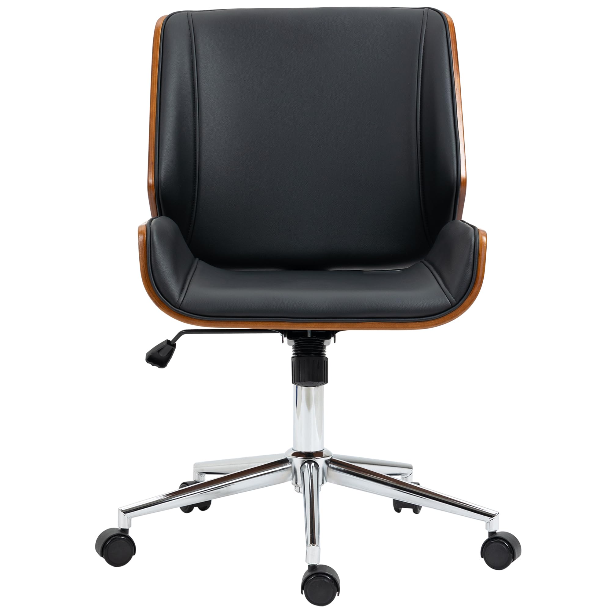Vinsetto Bürostuhl Ergonomischer Drehstuhl mit Wippfunktion Schwarz | Höhenverstellbar, Kunstleder, Gepolstert, Computerstuhl, Schreibtischstuhl