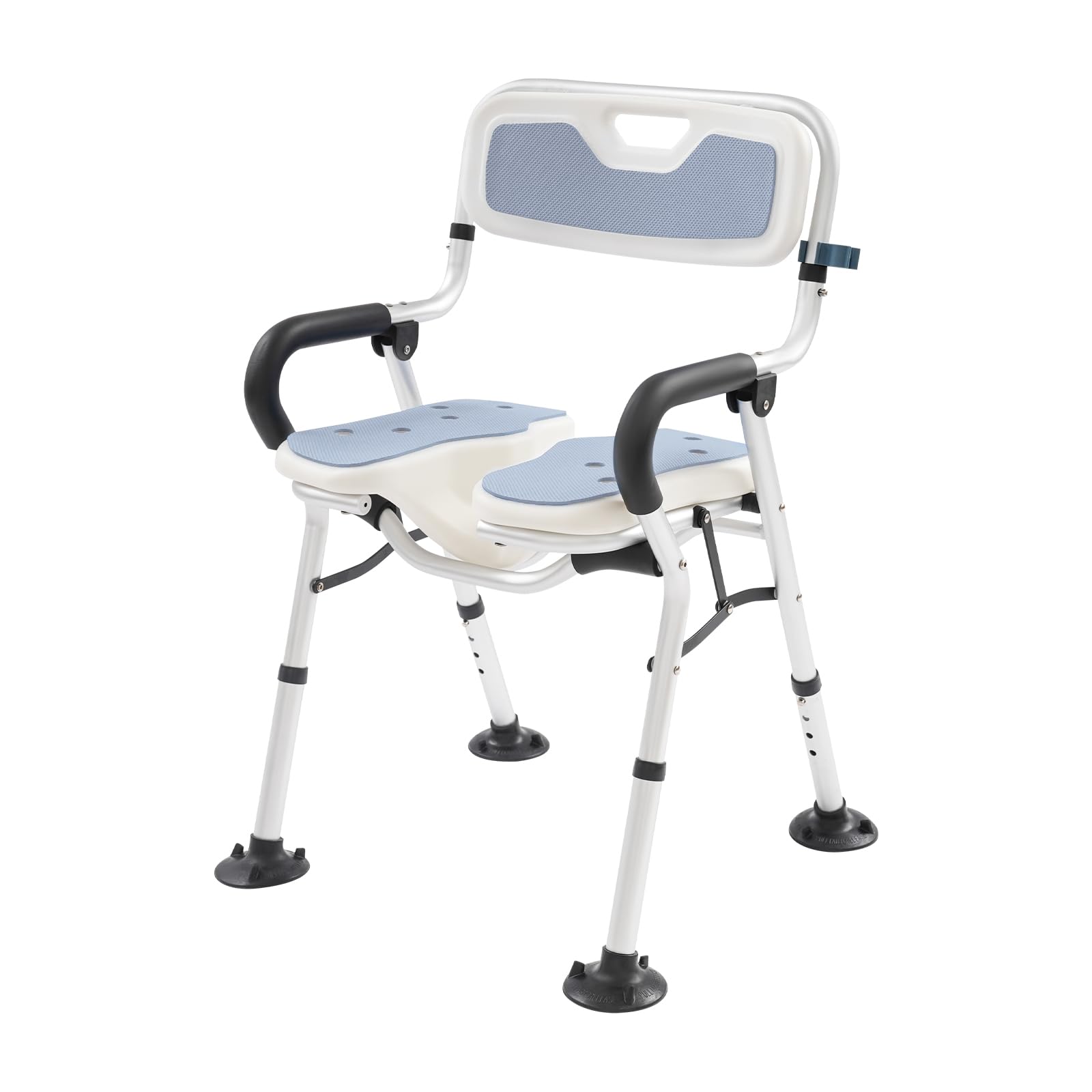 Silla de ducha plegable, taburete de ducha de aleación de aluminio, cuello en forma de U + pies antideslizantes, hasta 150 kg, asiento de ducha para embarazadas y adultos (gris, XL)
