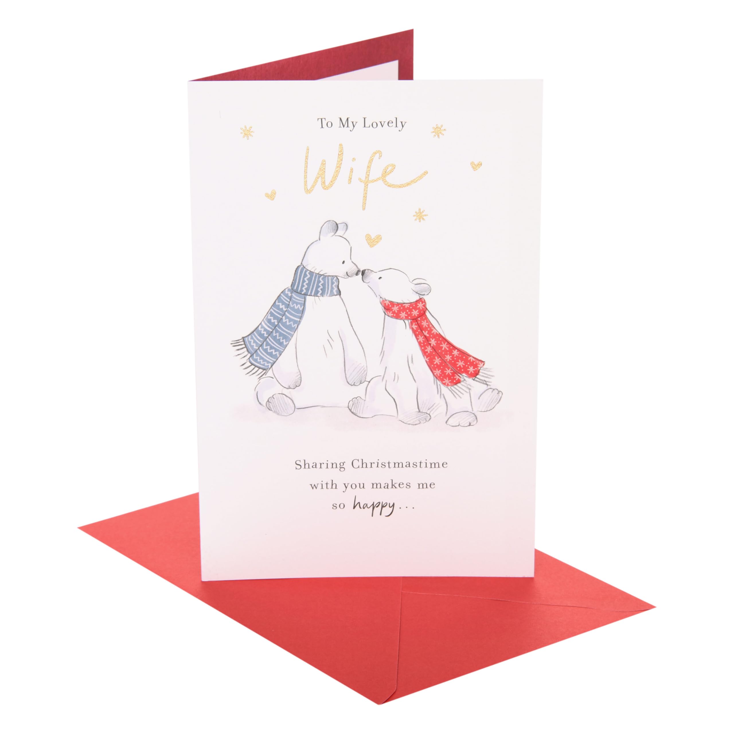 UK Greetings | Christmas Card for Wife | Xmas Presents | Her, Girls, Women | Polar Bears Kissing | With Envelope | 22.9 x 14.9 cm