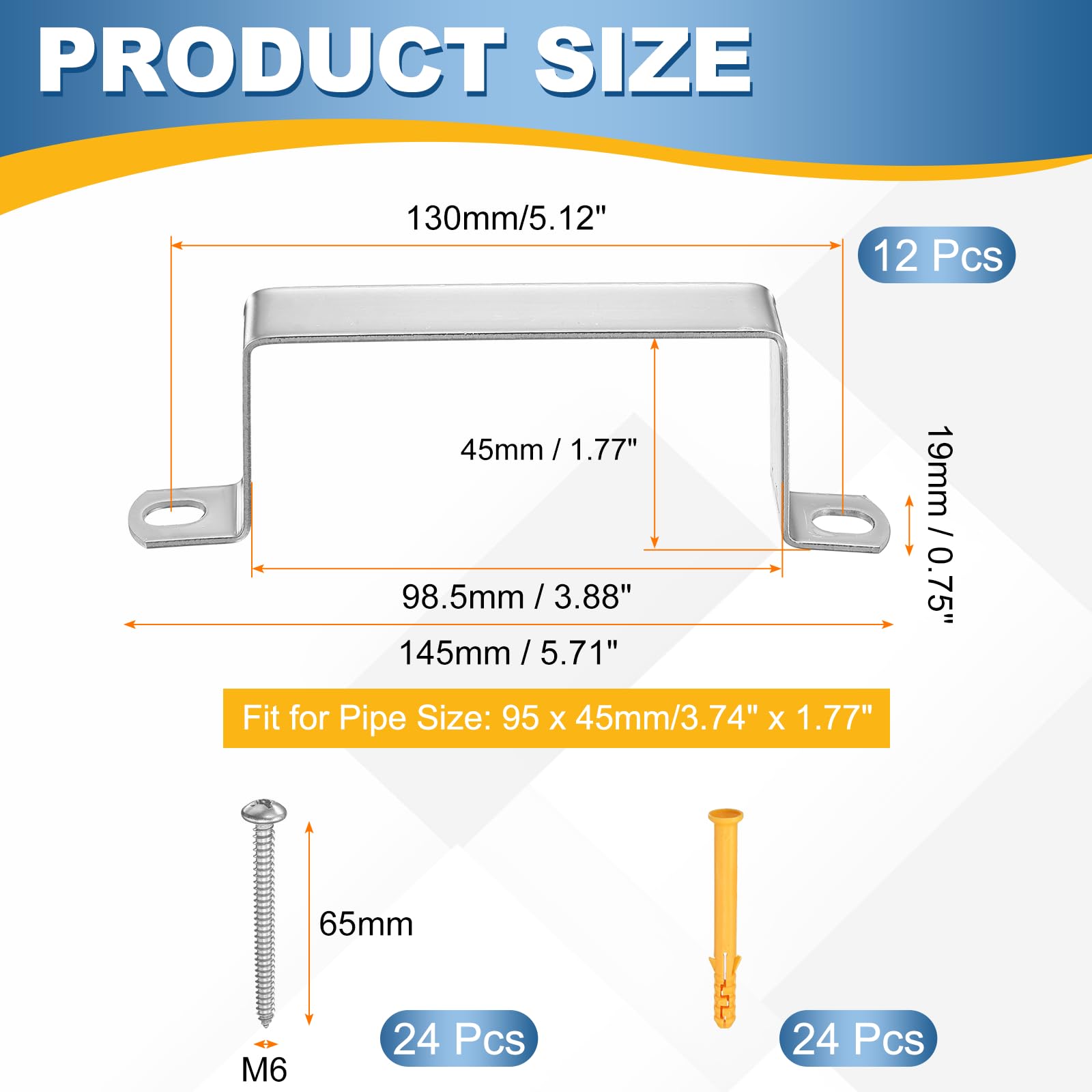 QUARKZMAN 12 pezzi Morsetto per tubo quadrato 95x45mm | Acciaio Inossidabile 304, Morsetto a fascia per tubo a U, Supporto connettore per tubo quadrato, per tubo, cavo, recinzione