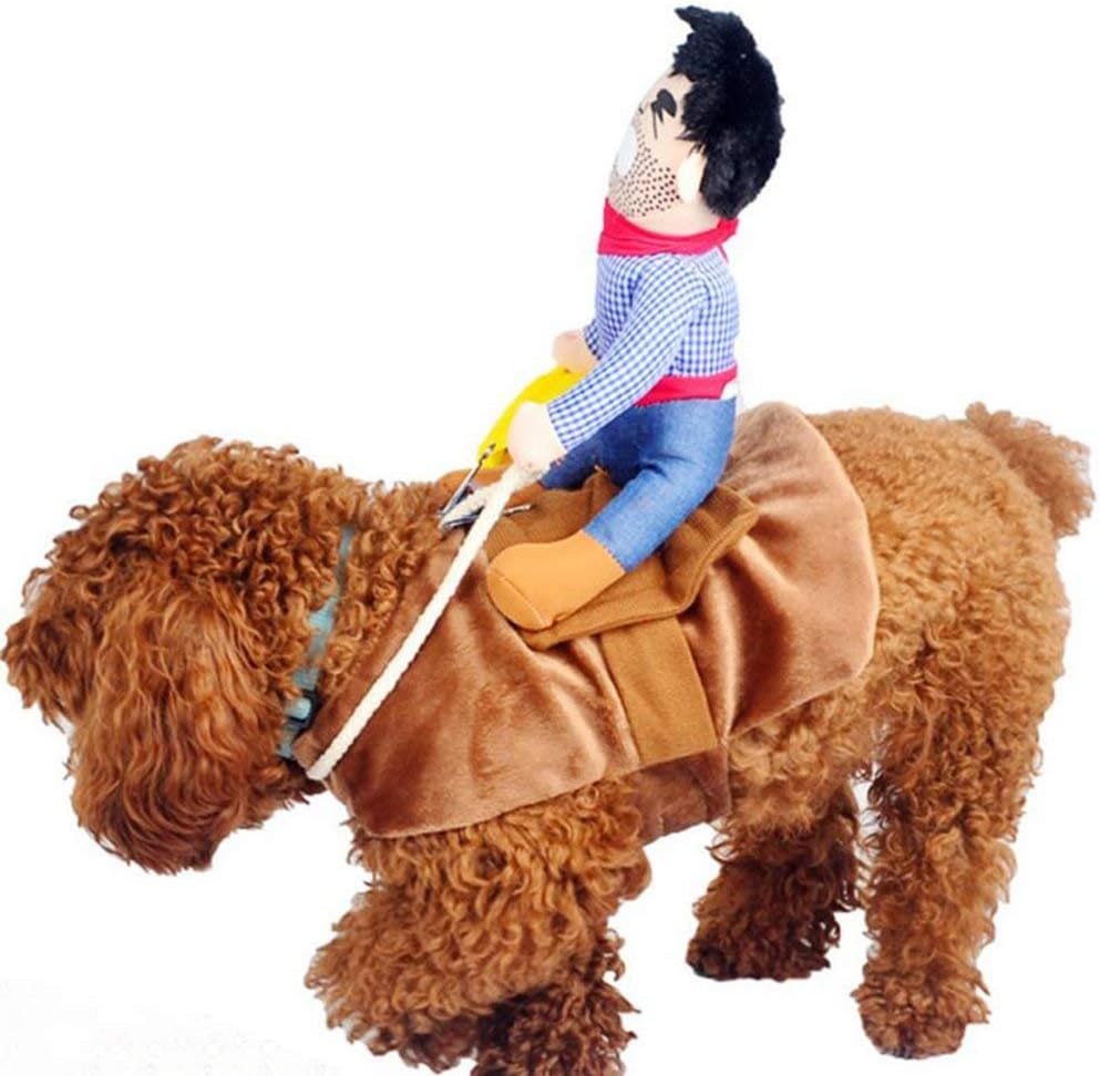 ISMARTEN cotton Cowboy Rider Dog Costume for Dogs Outfit Knight Style with Doll and Hat Pet Costume for Halloween Day (Medium), multicolor, 1 Count