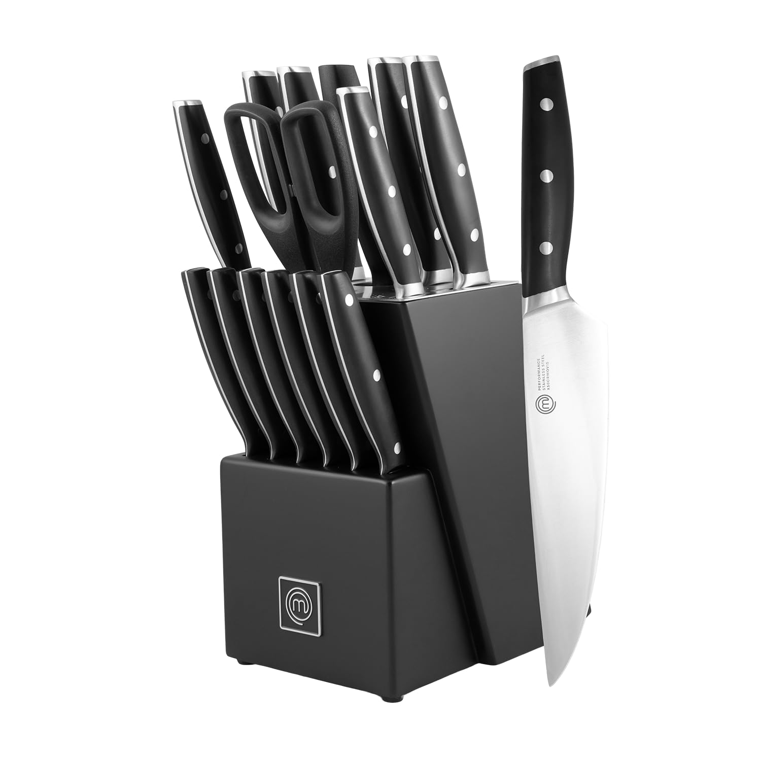 MasterChef Kitchen Knife Set with Block and Sharpener Plus Scissors 15pc Chef Knife Set of Professional Grade Kitchen