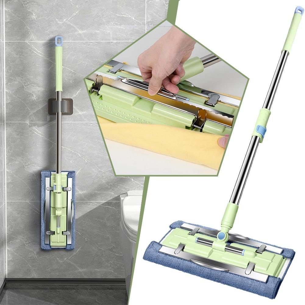 Pour balai plat en acier inoxydable, tampon en microfibre lavable