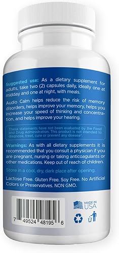 Miniatura 8 de Audio Calm - Alivio de tinnitus para oídos zumbidos, vitaminas para la salud del oído, solución natural para aliviar el tinnitus, alivio rápido de