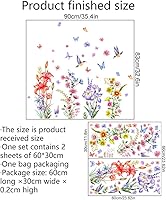 Vista 4 de Calcomanías de pared de plantas botánicas de rosas, 2 hojas de flores, mariposas, calcomanías de pared de PVC extraíbles para niñas, dormitorio