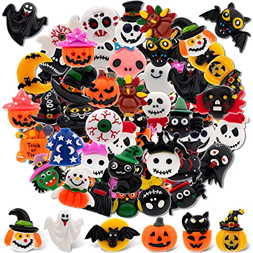 Flatback Halloween Charms 100 PCS â€“ Random Halloween Flatback Buttons, Fun Various Halloween Resin Charms, Reusable Quality Resin Flat Buttons for DIY Phone Case Hair Accessories