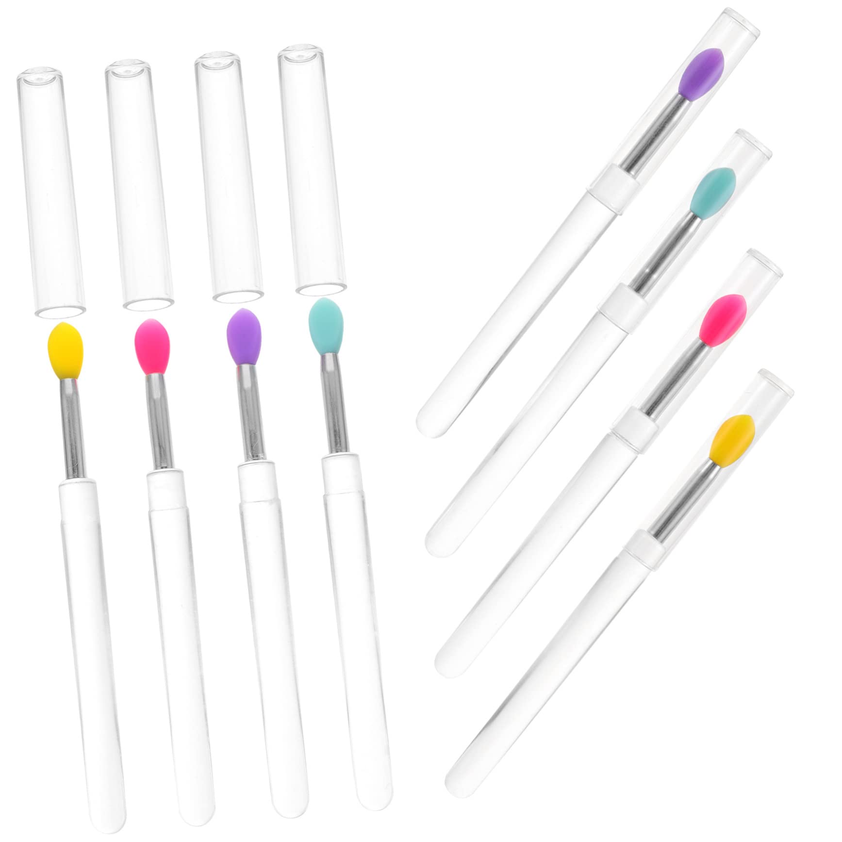 BIUDECO 8pcs Silicone Lip Applicators for Makeup Compact Dust and Easy to Clean Lip Brush Tools with Tips for Even Color Application