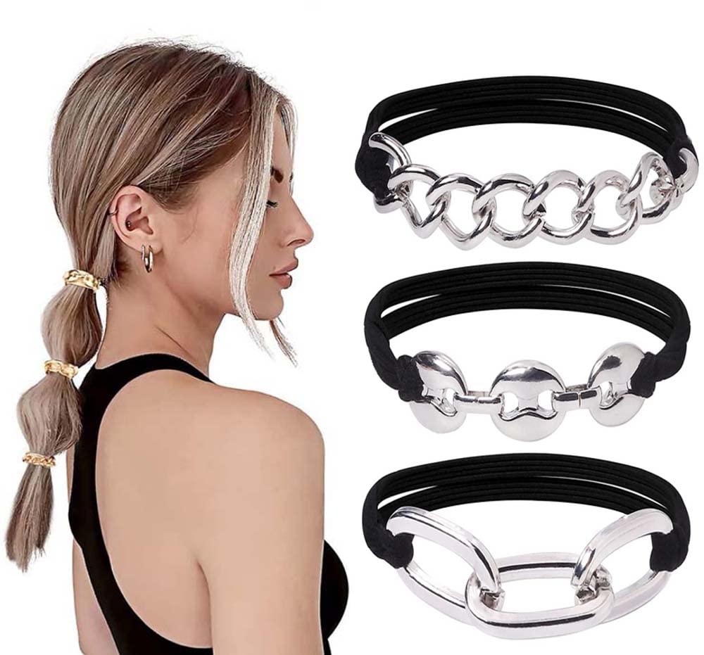 3 Pcs Bracelet Hair Ties for Women,Gold Bracelet Hair Ties