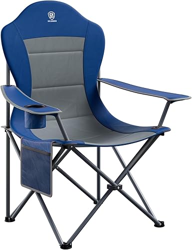 EVER ADVANCED Silla acolchada de gran tamaño con marco de acero plegable silla de campamento plegable con respaldo alto con soporte para tazas