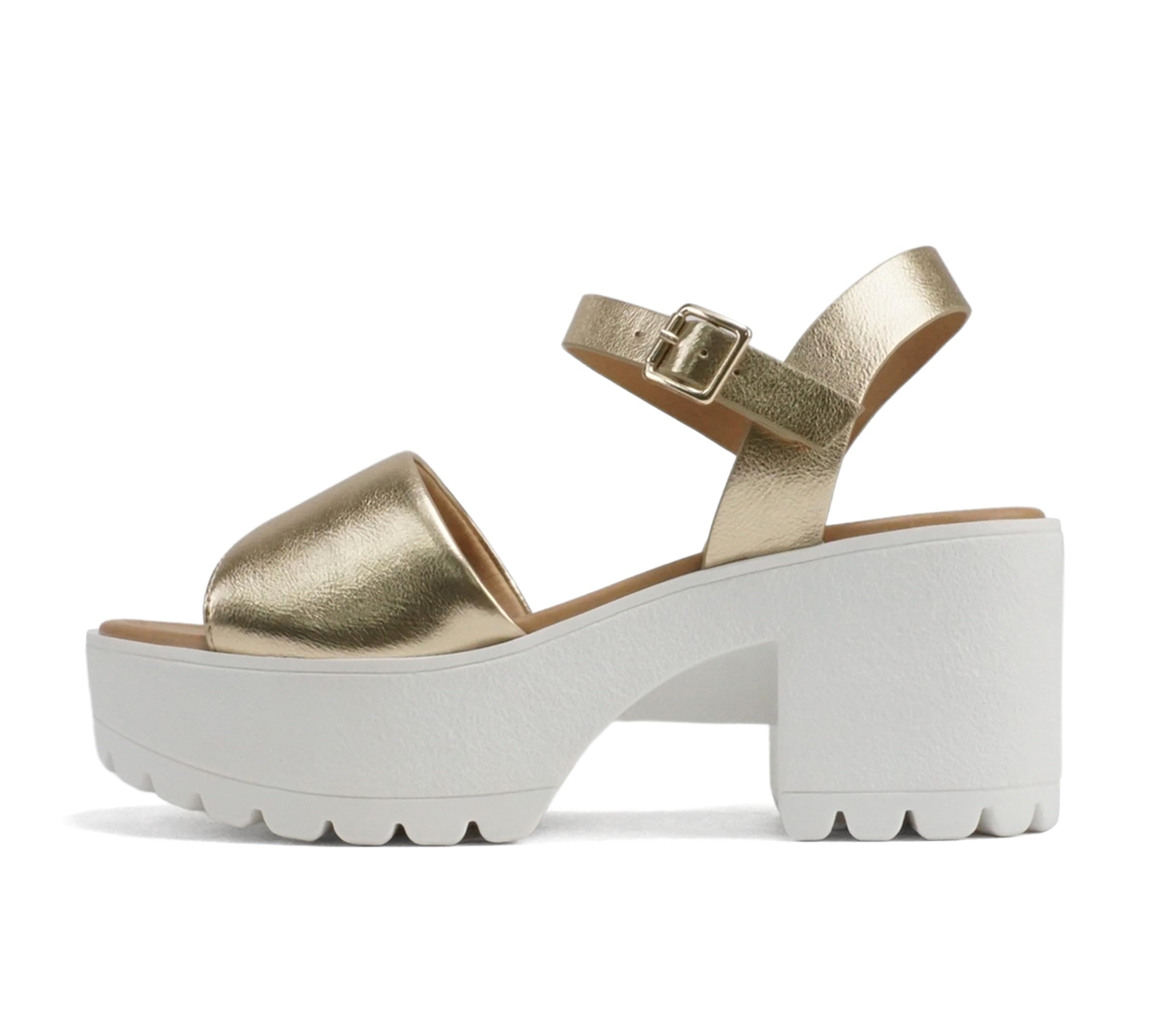 Soda “Stacie” ~ Women Open Toe Lug Sole Mid Block Heeled Sandals with Adjustable Ankle Strap