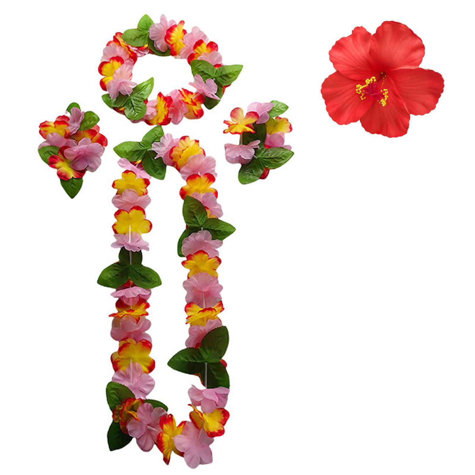 MUNSKT Hawaiian Party Set, Flower Bands, Bracelets, Grass Skirt, Bohemia Flower Hair Clip