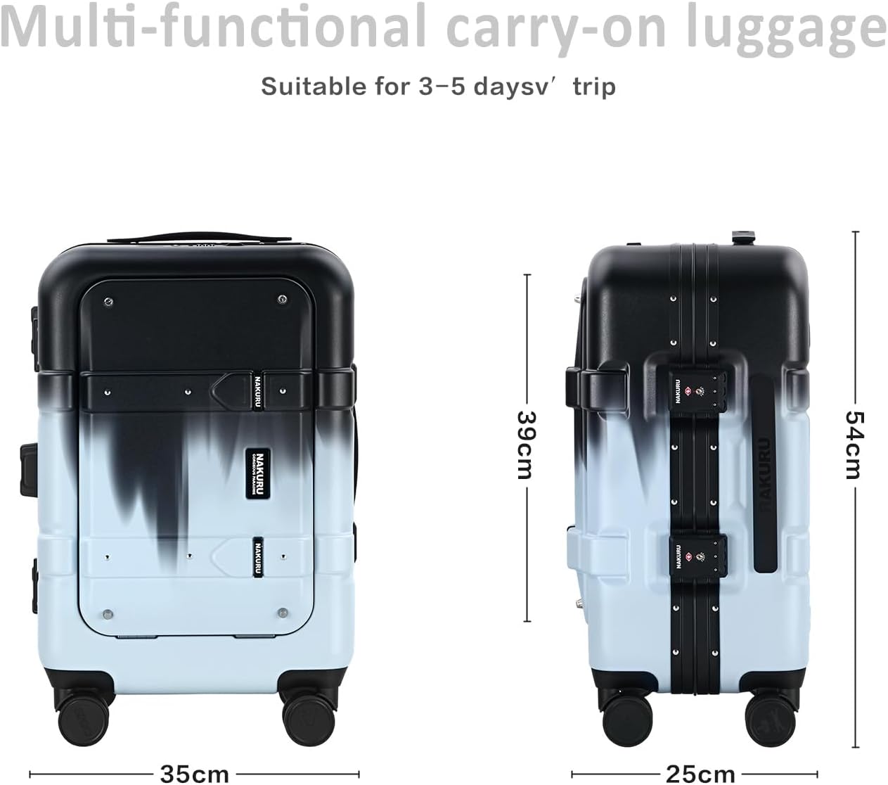 20 Inch Front-Opening Carry On Luggage, Ultra-Durable PC Shell with Reinforced 440G Aluminum Frame & TSA Lock, USB Port, 360° Silent Wheels for Air Travel(Clash Blue)