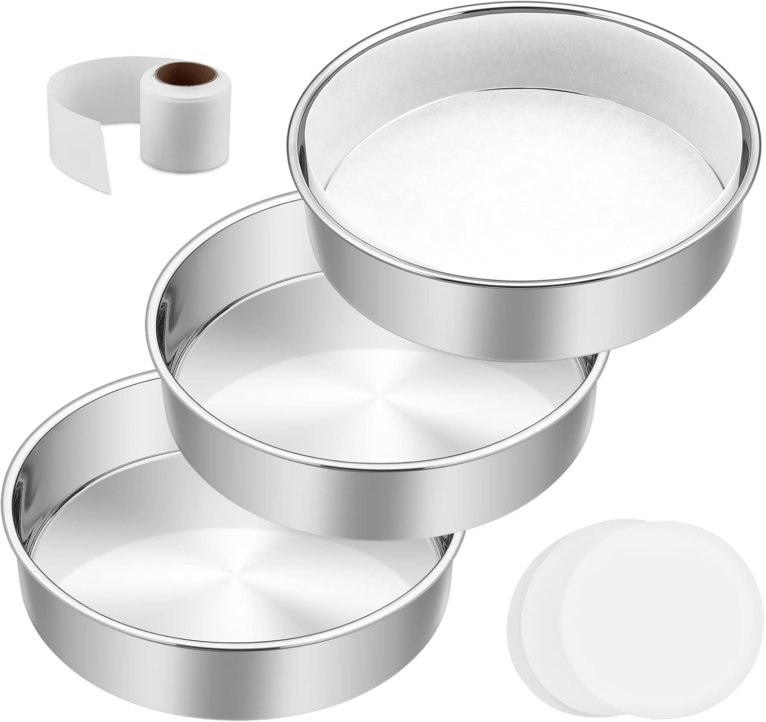8 Inch Cake Pan Set of 3, EFar Stainless Steel Round Layer