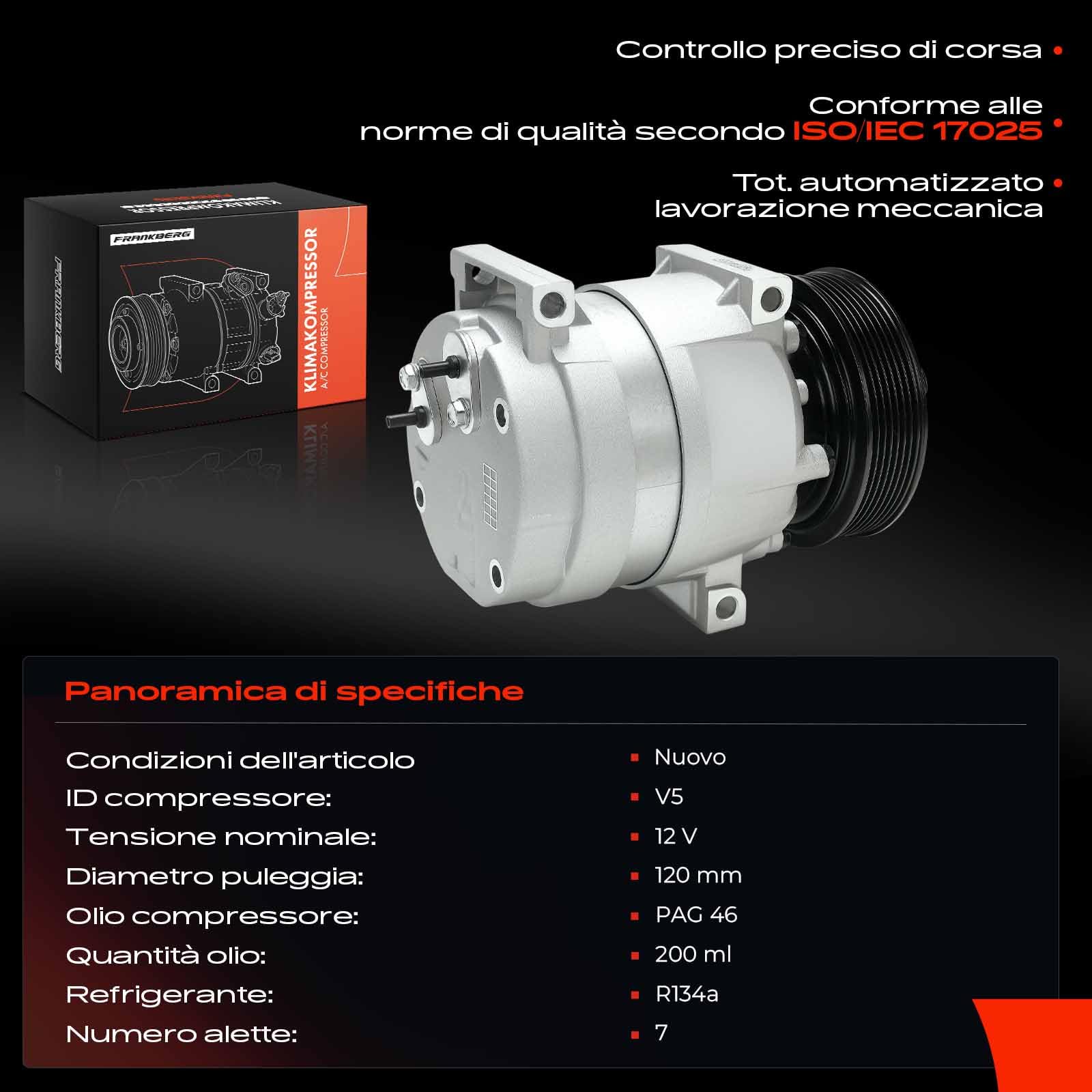 Frankberg Compressore per aria condizionata/Compressore A/C con frizione | 2763000Q1B; Compatibile con: M.e.g.a.n.e I Classic LA0/1, Autobus Interstar X70, Interstar Box X70