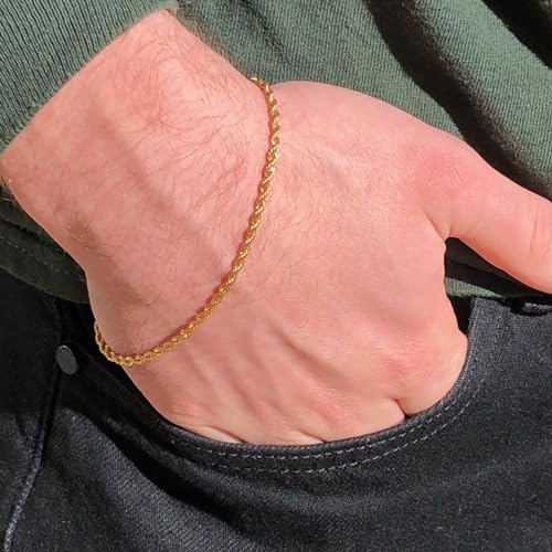 Real Genuine Solid 1/20 14K Yellow Gold Rope Bracelet 3 mm 7 Inch for Men and Women Golds3