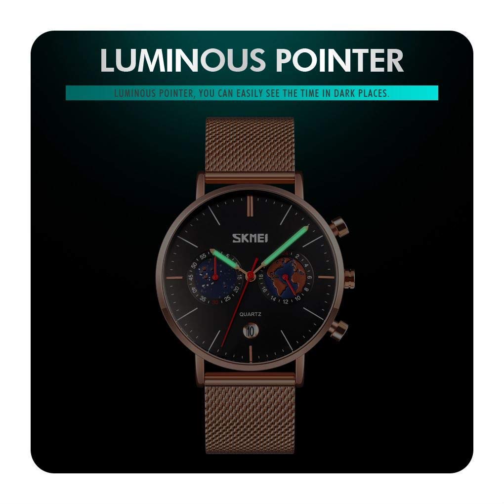 MASTOP Reloj de pulsera de cuarzo para hombre, de moda, de negocios, de marca, cronómetro, puntero luminoso, impermeable, visualización de fecha, reloj de malla para hombre