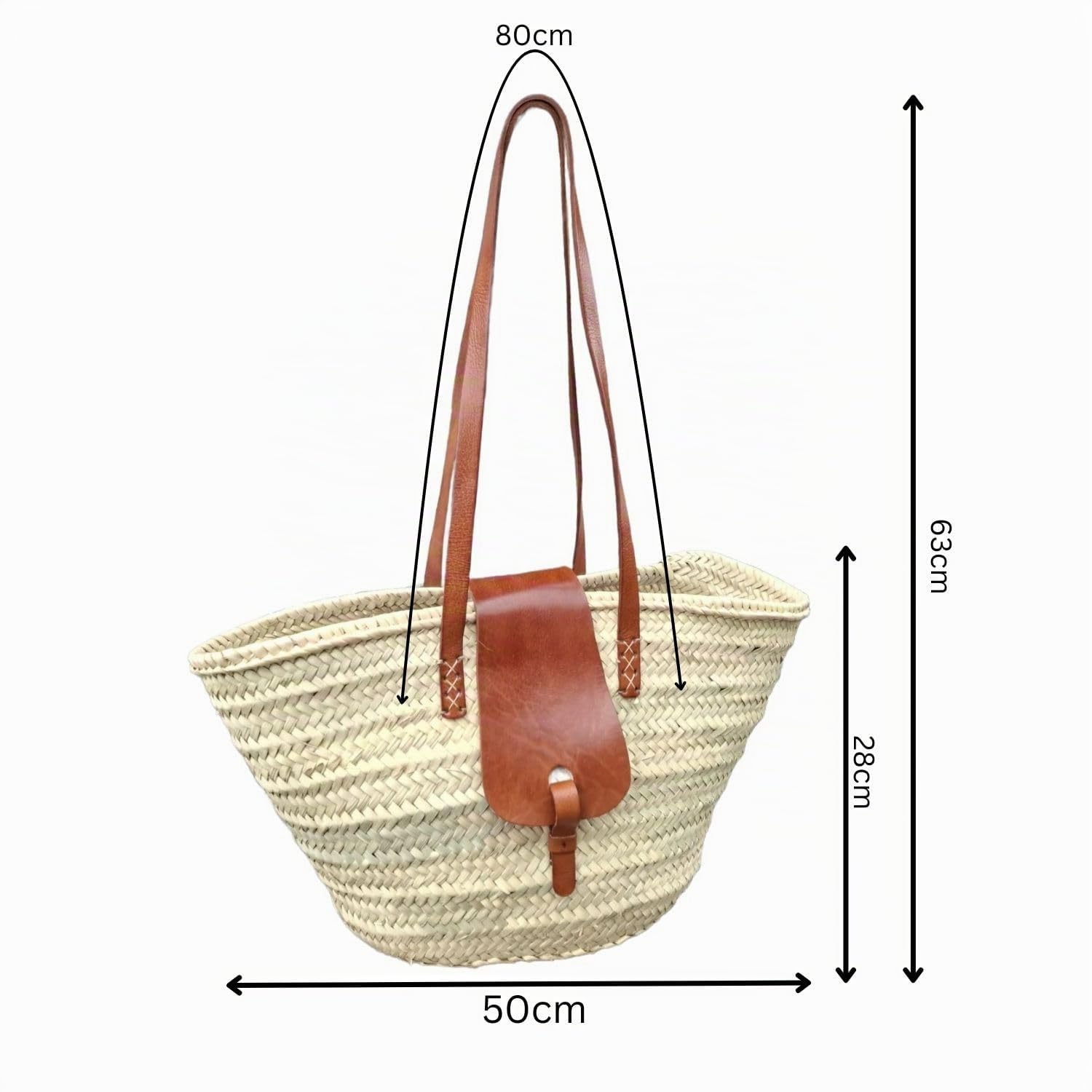Ibiza Korbtasche Solana modern aus Palmblatt und Leder in Natur 50 cm