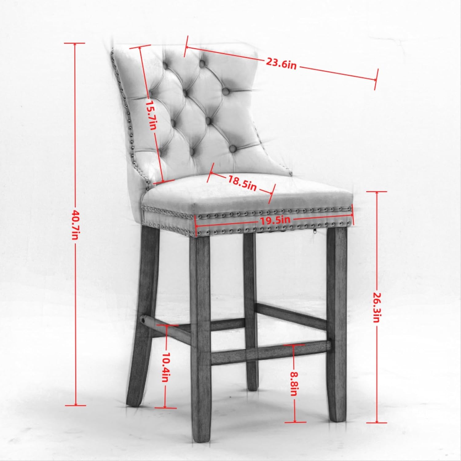 Dining Chairs Set of 4, Modern Velvet Upholstered Barstools with Button Tufted Decoration and Wooden Legs, Chrome Nailhead Trim, Leisure Bar Chairs, 4 Bar Stools, Beige