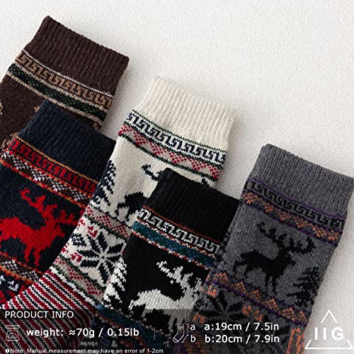 Image of IIG 5 Pairs Women's Vintage Style Thick Wool Warm Winter Crew Socks