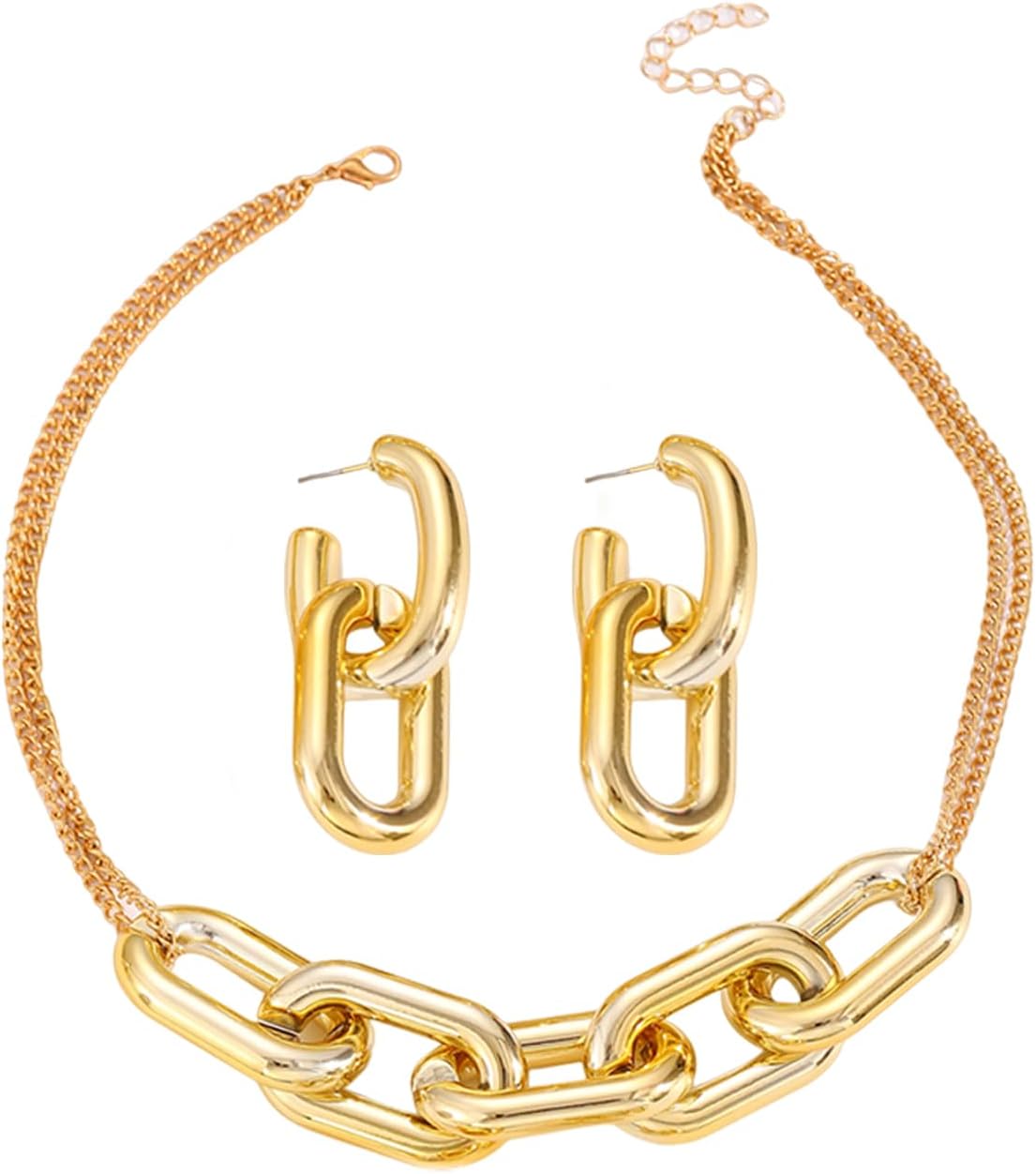 Gold Chunky Acrylic Jewelry Set for Women,Paperclip Chain Link Choker Necklace,Trendy Thick Chain Dangle Earrings Prom Cocktail Jewelry Accessories - Image 7