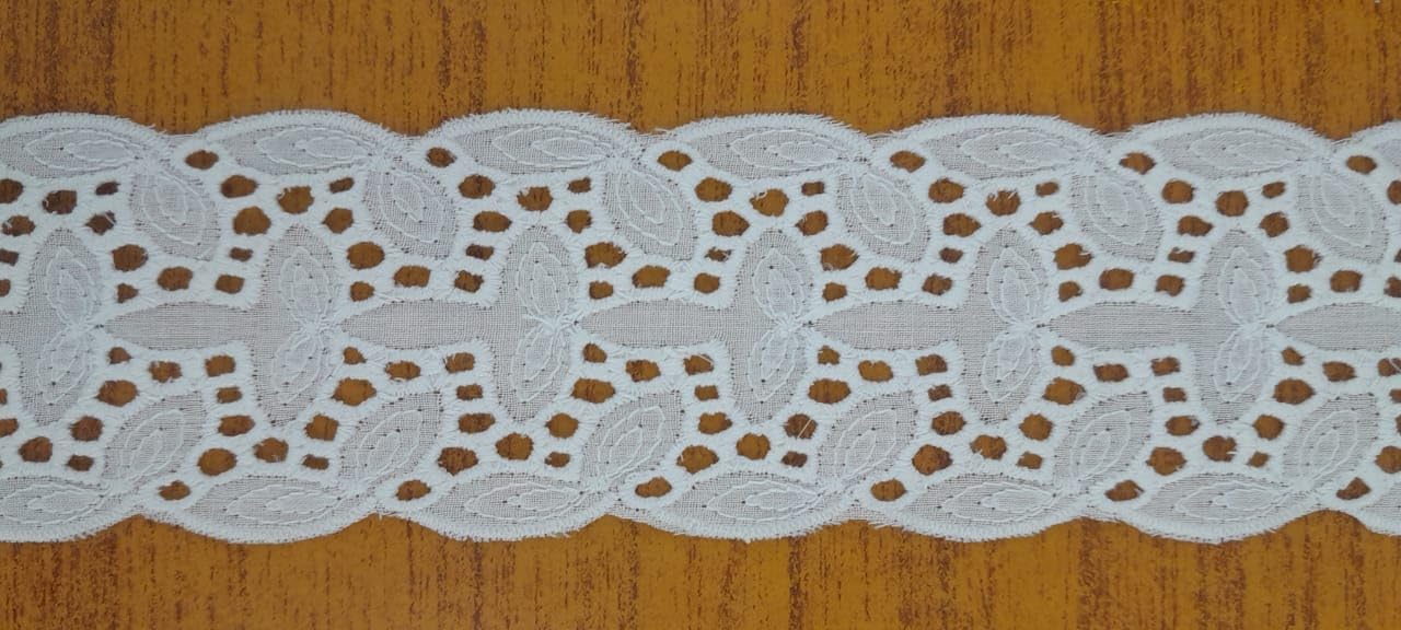 PCJSPCJS Cotton Soft Premium Embroidered Schiffli Lace, 4.5 cm, Border Lace, Fabric lace, Applique, Fabric lace, Sewing Supplies, Cotton Work lace, White, Dyeable, (20 Mtr)