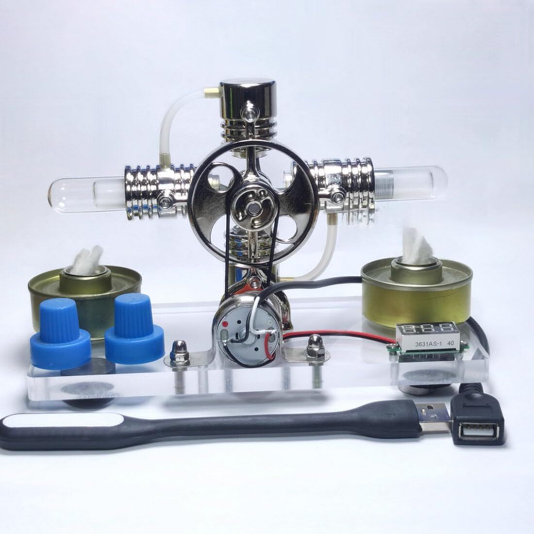Stirling Engine Model Kit, Alpha Hot Air Horizontal Opposed Generator Model Science Tech Mechanical Gift